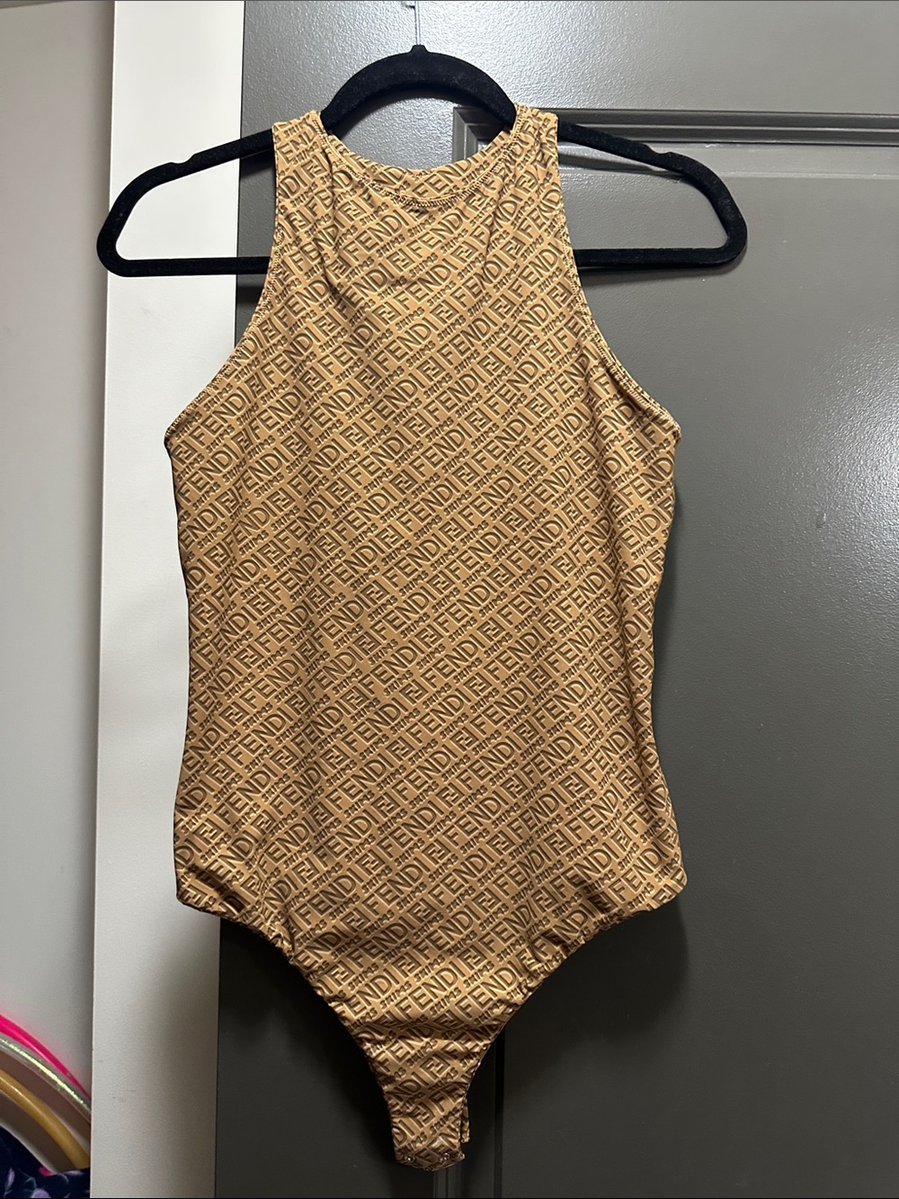 Fendi Kids Beige Logo One-Piece Bodysuit